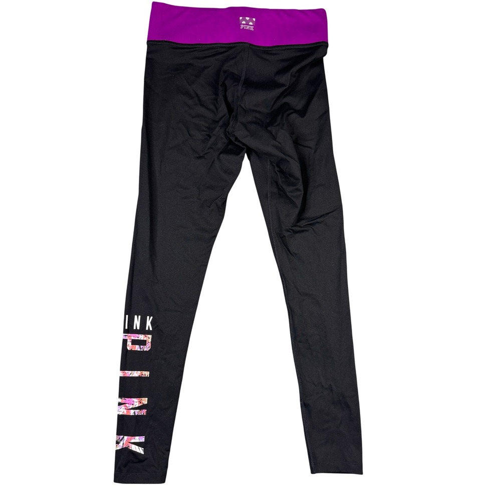 PINK Victoria's Secret Ultimate Yoga Leggings Black Purple Floral Logo Small P